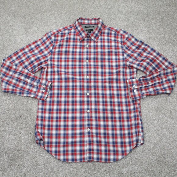 Banana Republic Camden Fit Shirt Mens Medium Red/Blue Custom 078 Wash L/S Cotton - Picture 1 of 11